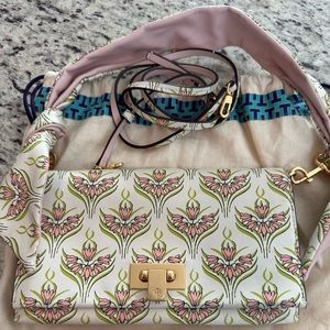 Floral Pink Tory Burch Shoulder Bag with crossbody strap